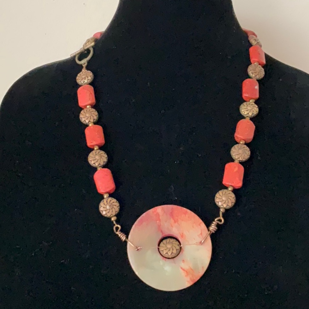 Orange and Gold Circular Pendant Necklace